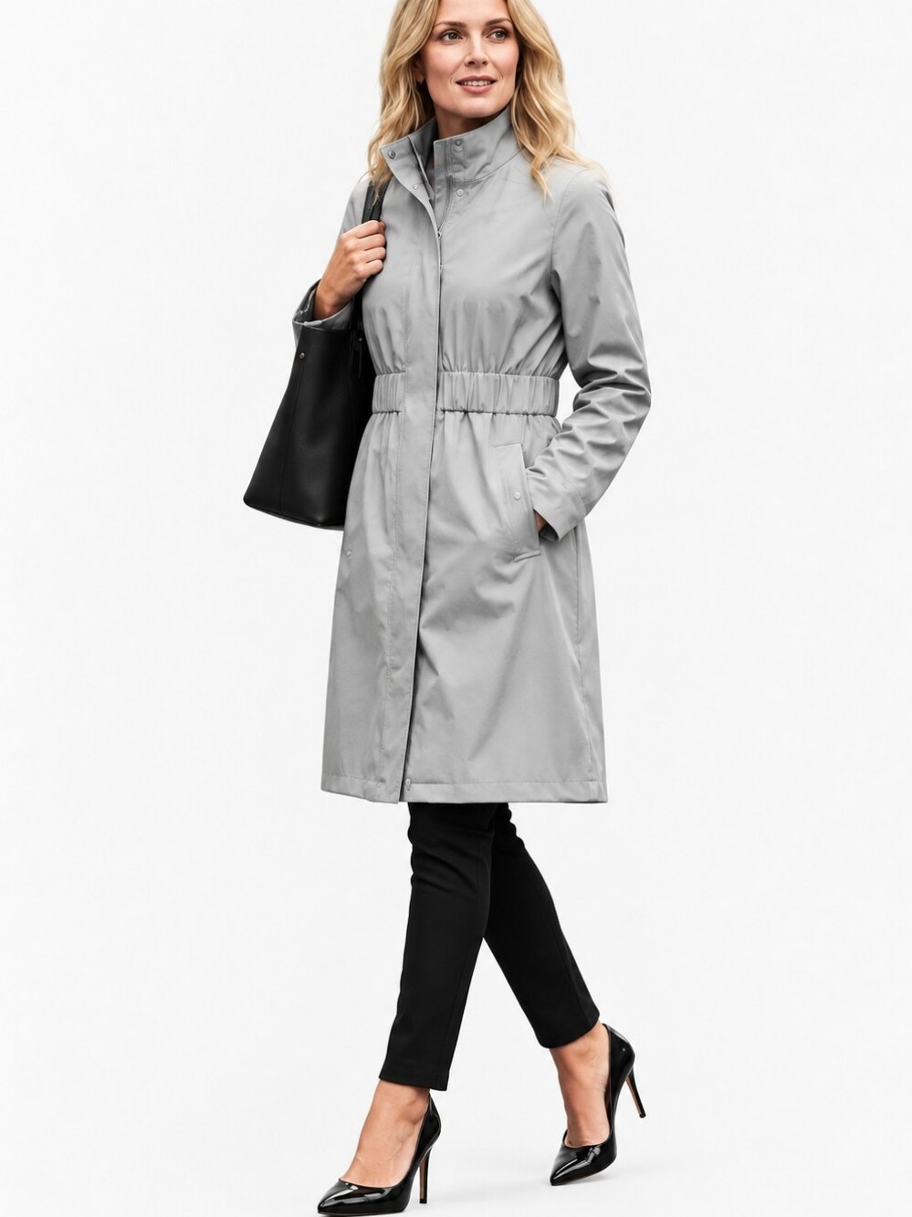 Eileen Fisher NWT Long Raincoat Parka Jacket XL Gray Hooded Windbreaker